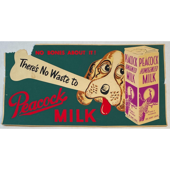 Vtg Peacock Milk Wayne's Dairy Bakersfield CA Litho Paper Advertising Sign 21